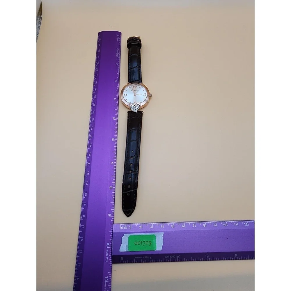 SEIKO ELLEN TRACY Watch Rose Gold Tone Deep Brown Alligator Band Heart CZ